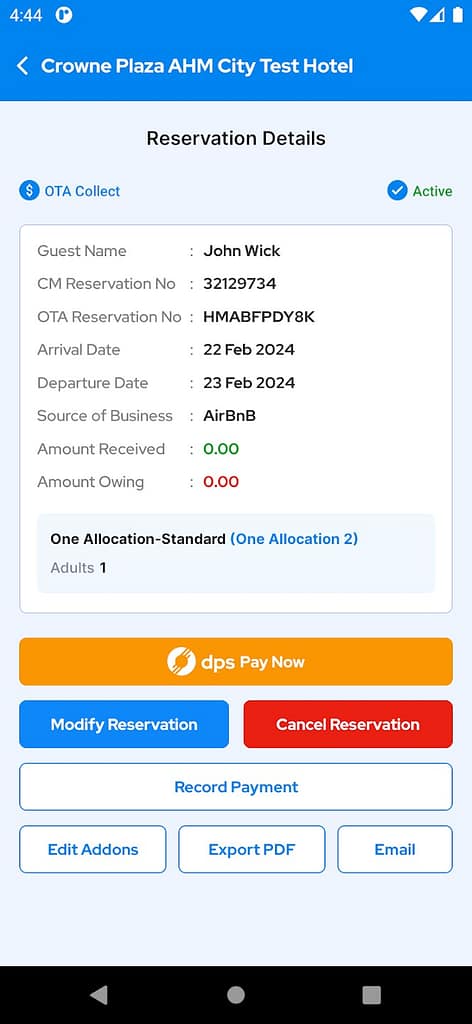 Guest Details in ChannelManager India App